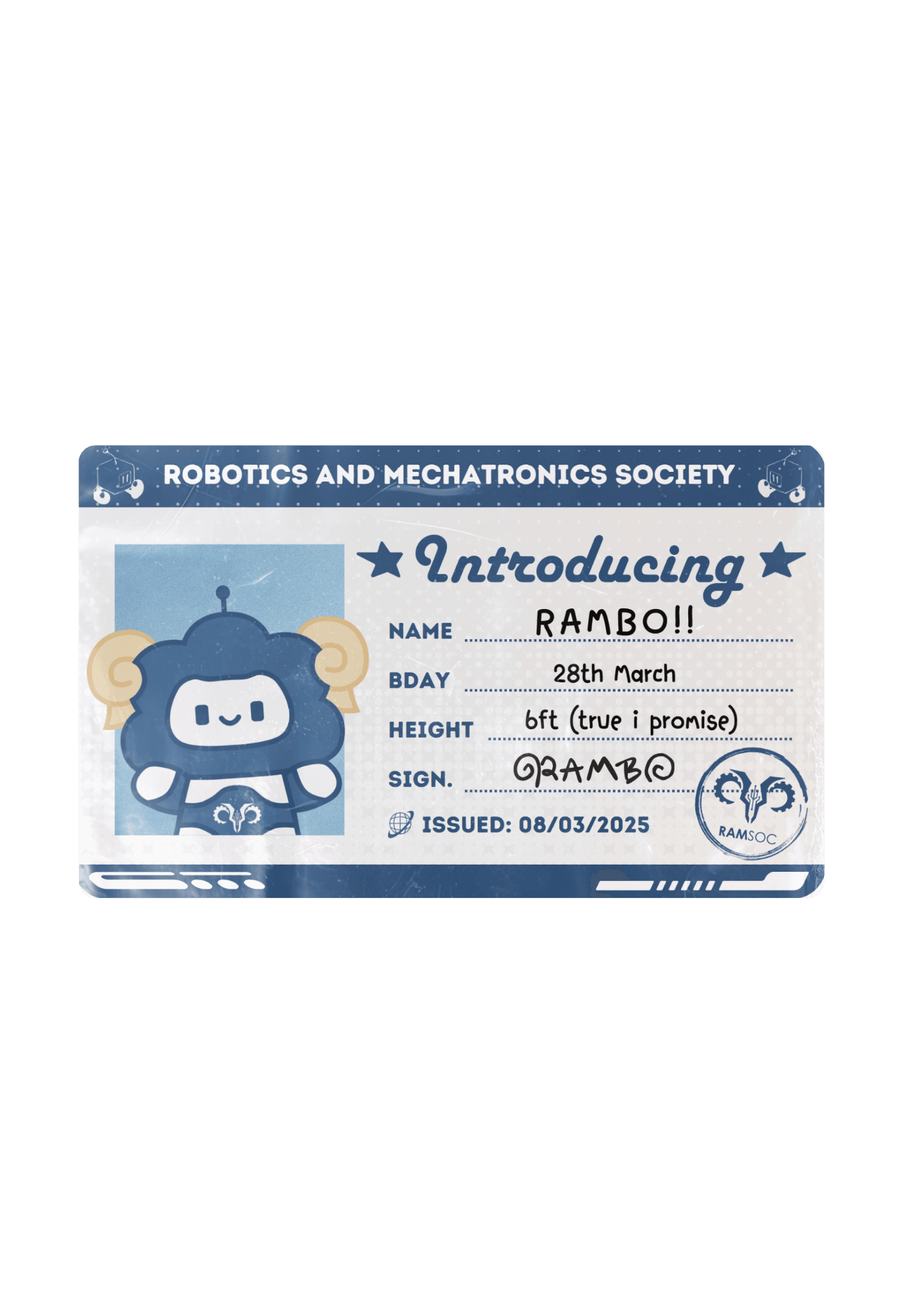 Rambo's official RAMSoc ID card